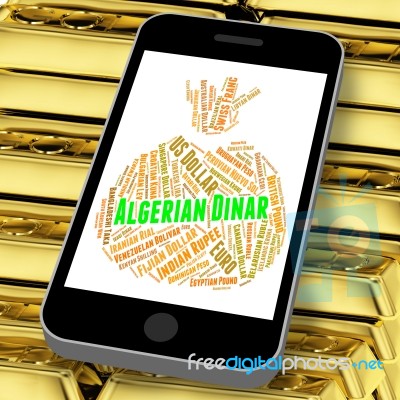 Algerian Dinar Indicates Worldwide Trading And Broker Stock Image