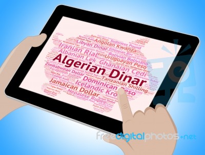 Algerian Dinar Represents Worldwide Trading And Broker Stock Image