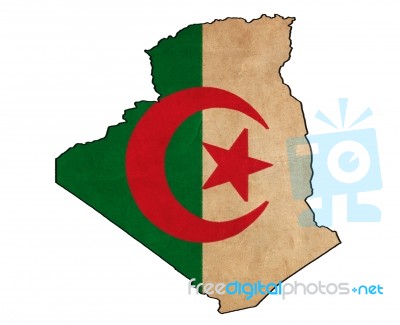 Algerian Map On Algerian Flag Drawing ,grunge And Retro Flag Ser… Stock Image