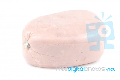 All Ham Piece Wrapped With Plastic On White Stock Photo