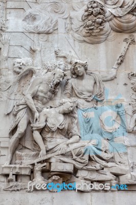 Allegorical Sculpture On The Pedestal Of The Monument Stock Photo