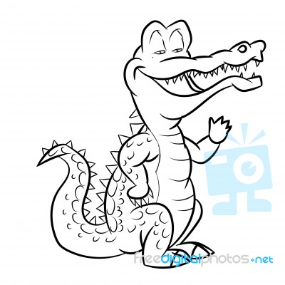 Alligator Cartoon - Line Drawn Stock Image