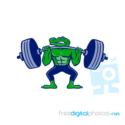 Alligator Lifting Heavy Barbell Mascot Stock Image