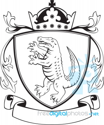 Alligator Standing Coat Of Arms Black And White Stock Image