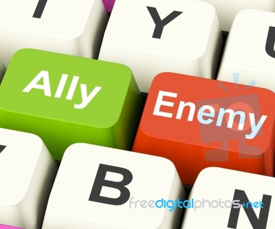 Ally Enemy Keys Mean Partnership And Opposition Stock Image