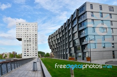 Almere, Netherlands - May 5, 2015: Exterior Of Modern Apartment Stock Photo