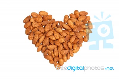 Almond Heart Nut Fruit Organic Healthy Vegan White Background Stock Photo