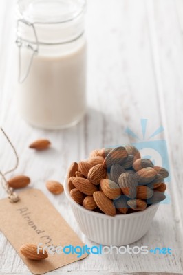 Almond Milk Organic Healthy Nut Vegan Vegetarian Drink Stock Photo