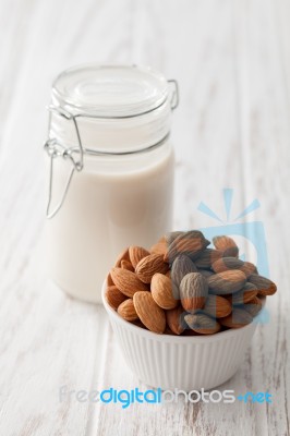 Almond Milk Organic Healthy Nut Vegan Vegetarian Drink Stock Photo