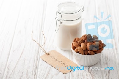 Almond Milk Organic Healthy Nut Vegan Vegetarian Drink Stock Photo