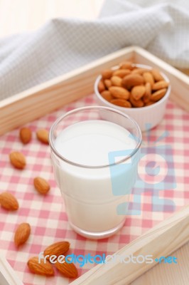 Almond Milk With Almonds Stock Photo