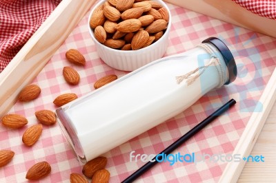 Almond Milk With Almonds Stock Photo