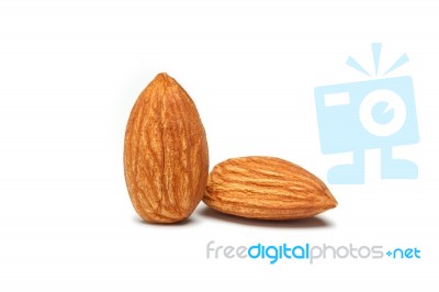 Almond Nut Fruit Organic Healthy Vegan White Background Stock Photo