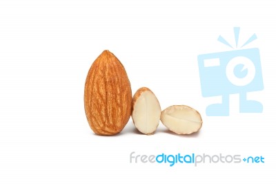 Almond Nut Fruit Organic Healthy Vegan White Background Stock Photo