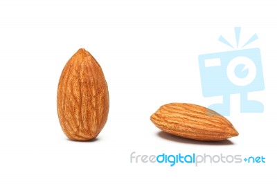 Almond Nut Fruit Organic Healthy Vegan White Background Stock Photo