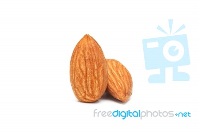 Almond Nut Fruit Organic Healthy Vegan White Background Stock Photo