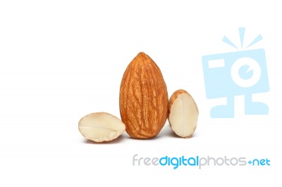 Almond Nut Fruit Organic Healthy Vegan White Background Stock Photo