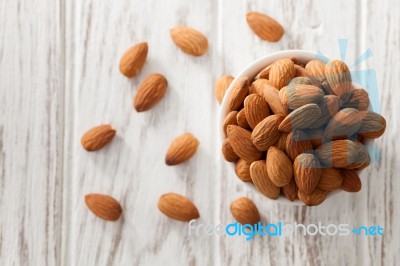 Almond Nut Organic Healthy Snack Vegan Vegetarian White Background Stock Photo