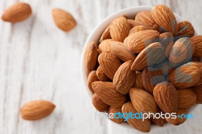 Almond Nut Organic Healthy Snack Vegan Vegetarian White Background Stock Photo