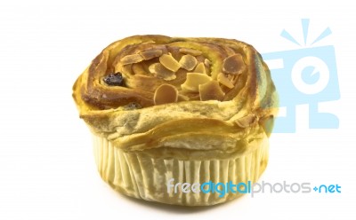 Almond Raisin Danish On White Background Stock Photo