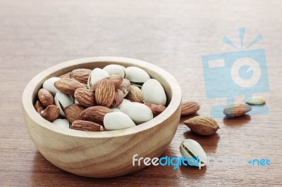 Almonds On Wood Floors Stock Photo