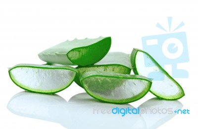 Aloe Vera Fresh Leaf. Isolated Over White Stock Photo