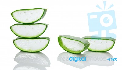 Aloe Vera Fresh Leaf. Isolated Over White Stock Photo