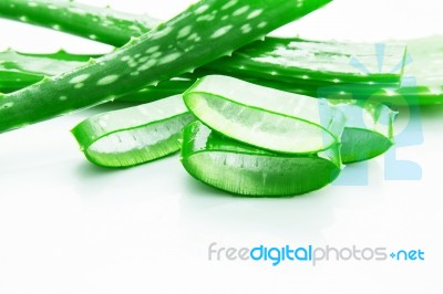 Aloe Vera Fresh Leaves With Slices Aloe Vera Gel. Isolated Over Stock Photo