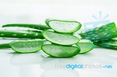 Aloe Vera Fresh Leaves With Slices Aloe Vera Gel. Isolated Over Stock Photo