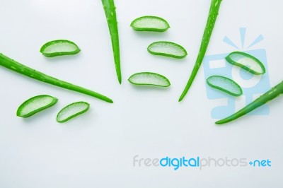 Aloe Vera Fresh Leaves With Slices Aloe Vera Gel On Wooden Spoon… Stock Photo