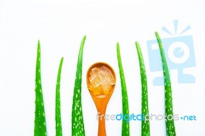 Aloe Vera Fresh Leaves With Slices And Aloe Vera Gel On Wooden S… Stock Photo