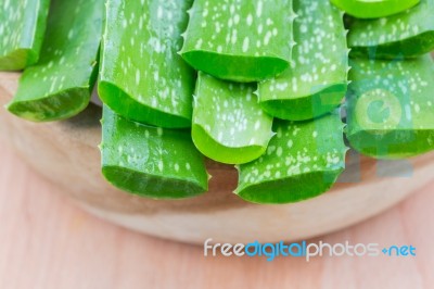 Aloe Vera In Wood Bowl Stock Photo