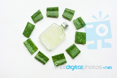 Aloe Vera Leaf With Bottle Of Aloe Vera Juice Stock Photo