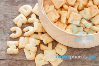 Alphabet Biscuit In Wooden Tray Stock Photo