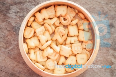 Alphabet Biscuit In Wooden Tray Stock Photo