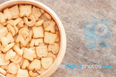 Alphabet Biscuit In Wooden Tray Stock Photo