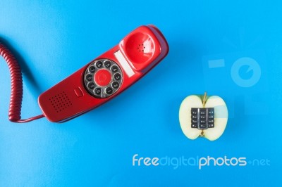 Alphanumeric Apple And Red Telephone Old Stock Photo