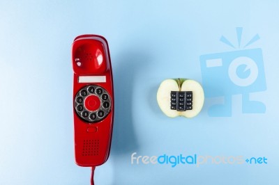 Alphanumeric Apple And Red Telephone Old Stock Photo