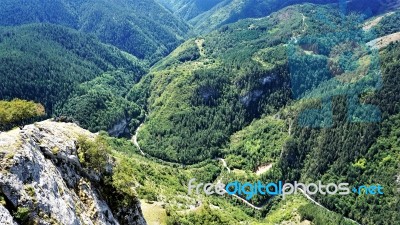 Alpine Road In The Rhodope Mountain, Bulgaria Stock Photo