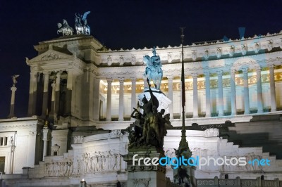 Altare Della Patria Illuminated At Night Stock Photo