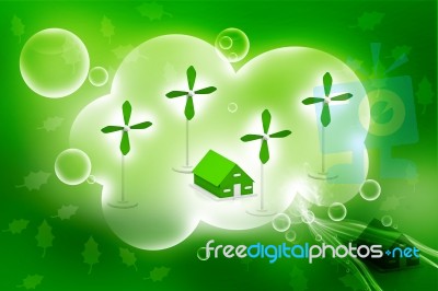 Alternative Energy House With Wind Turbine Stock Image