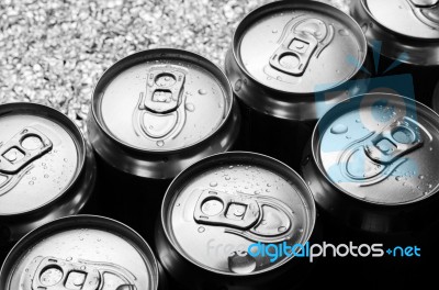 Aluminum Cans With Water Drop Stock Photo