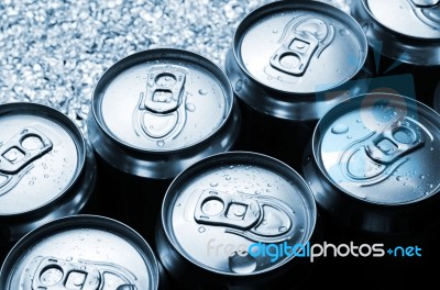 Aluminum Cans With Water Drop Stock Photo