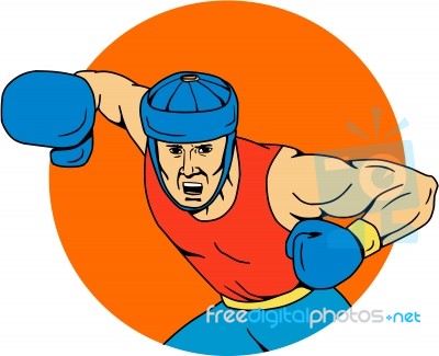 Amateur Boxer Overhead Punch Circle Drawing Stock Image