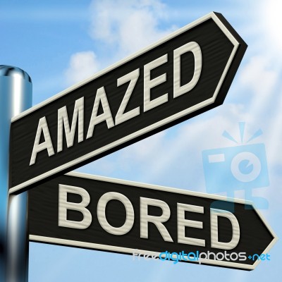 Amazed Bored Signpost Shows Dull And Amazing Stock Image