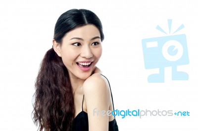 Amazed Young Chinese Female Model Stock Photo