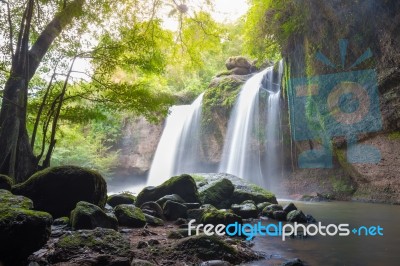 Amazing Beautiful Waterfalls In Deep Forest At Haew Suwat Waterfall In Khao Yai National Park, Thailand Stock Photo