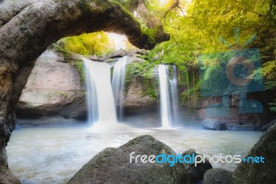 Amazing Beautiful Waterfalls In Deep Forest At Haew Suwat Waterfall In Khao Yai National Park, Thailand Stock Photo