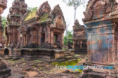 Amazing Temple  Ancient Bayon Castle, Angkor Thom, Siem Reap, Cambodia Stock Photo