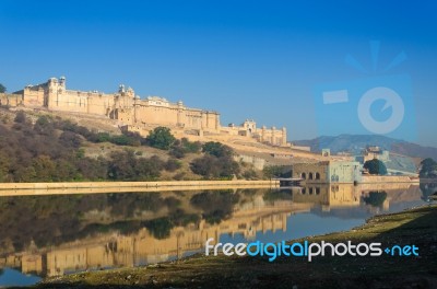 Amber Fort Over The Lake, Jaipur Stock Photo